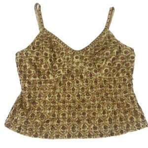 Vtg Spiegel Camisole 12 beaded goldish tan with floral geo design